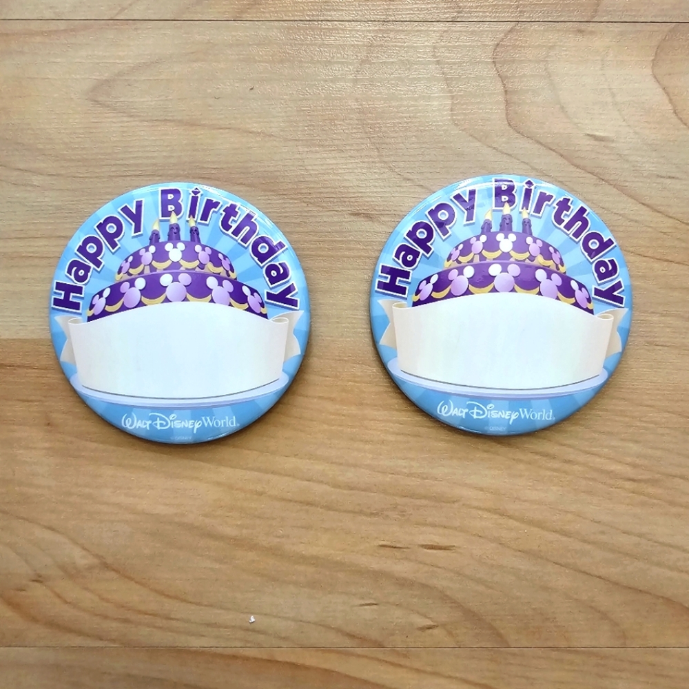 Walt Disney World Button Souvenir "Happy Birthday" Lot of 2